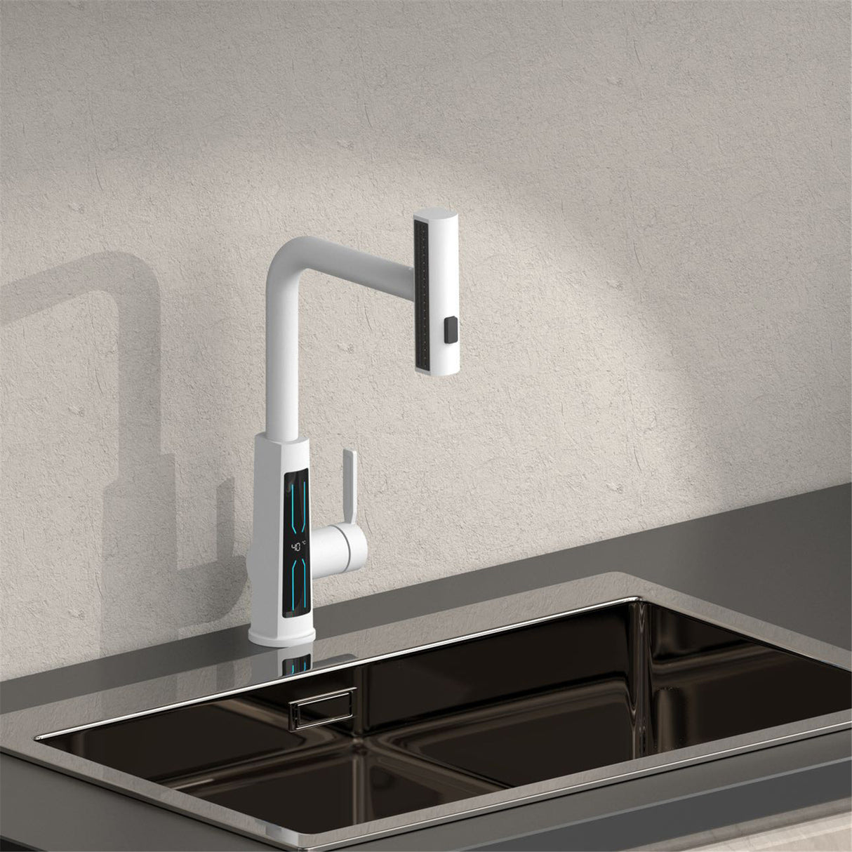 THORA| Pulling Lifting Digital Display Kitchen Faucet LED Temperature Display 3 Flow Modes Single hole Kitchen Faucet