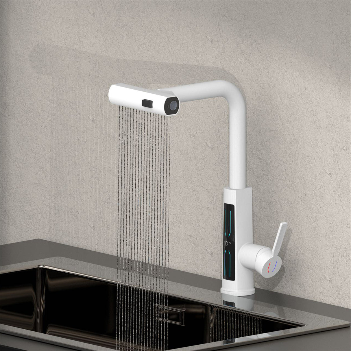 THORA| Pulling Lifting Digital Display Kitchen Faucet LED Temperature Display 3 Flow Modes Single hole Kitchen Faucet