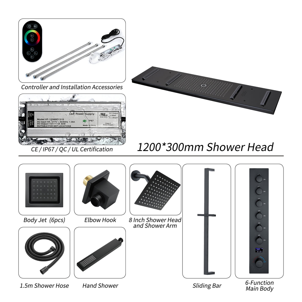 AROMA|47"COMPLETE LUXURY RAINFALL WARERFALL SHOWER SYSTEM LED MUSIC SHOWER SYSTEM