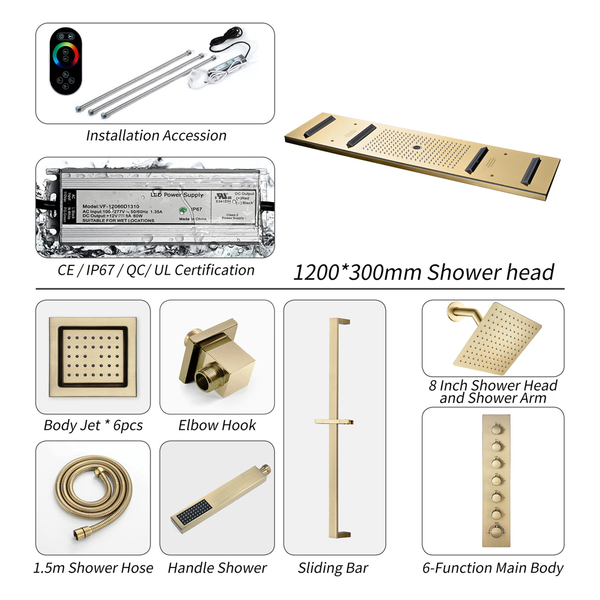 AROMA|47"COMPLETE LUXURY RAINFALL WARERFALL SHOWER SYSTEM LED MUSIC SHOWER SYSTEM