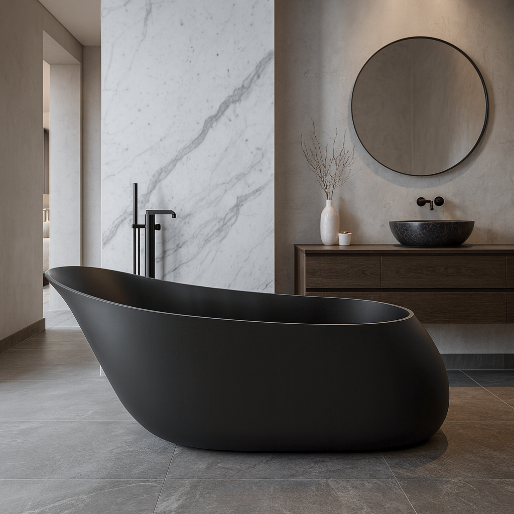 KANARI|70" FREE STANDNING BATHTUB SOLID SURAFCE STONE RESIN SOAKING TUB