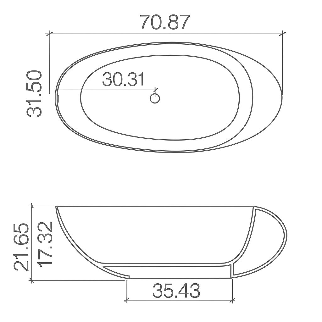 CLASOPY|70" FREE STANDNING BATHTUB SOLID SURAFCE STONE RESIN SOAKING TUB