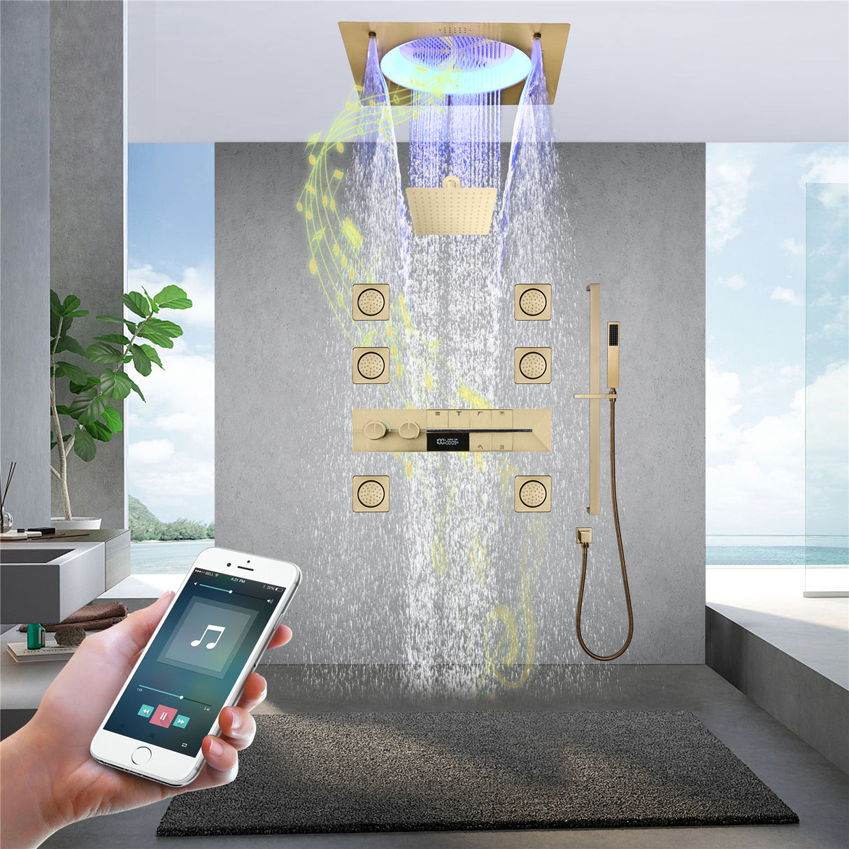 CANARY|22"COMPLETE SHOWER SYSTEM LED MUSIC SHOWER SYSTEM WITH BODY JETS