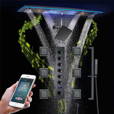 AROMA|47"COMPLETE LUXURY RAINFALL WARERFALL SHOWER SYSTEM LED MUSIC SHOWER SYSTEM