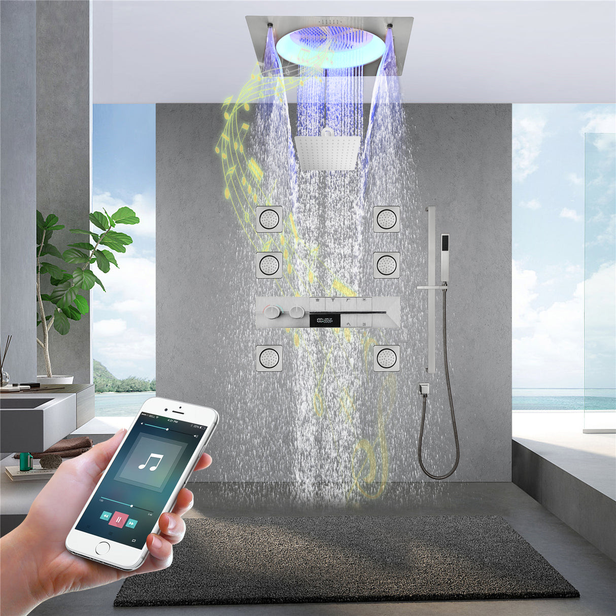 CANARY|22"COMPLETE SHOWER SYSTEM LED MUSIC SHOWER SYSTEM WITH BODY JETS
