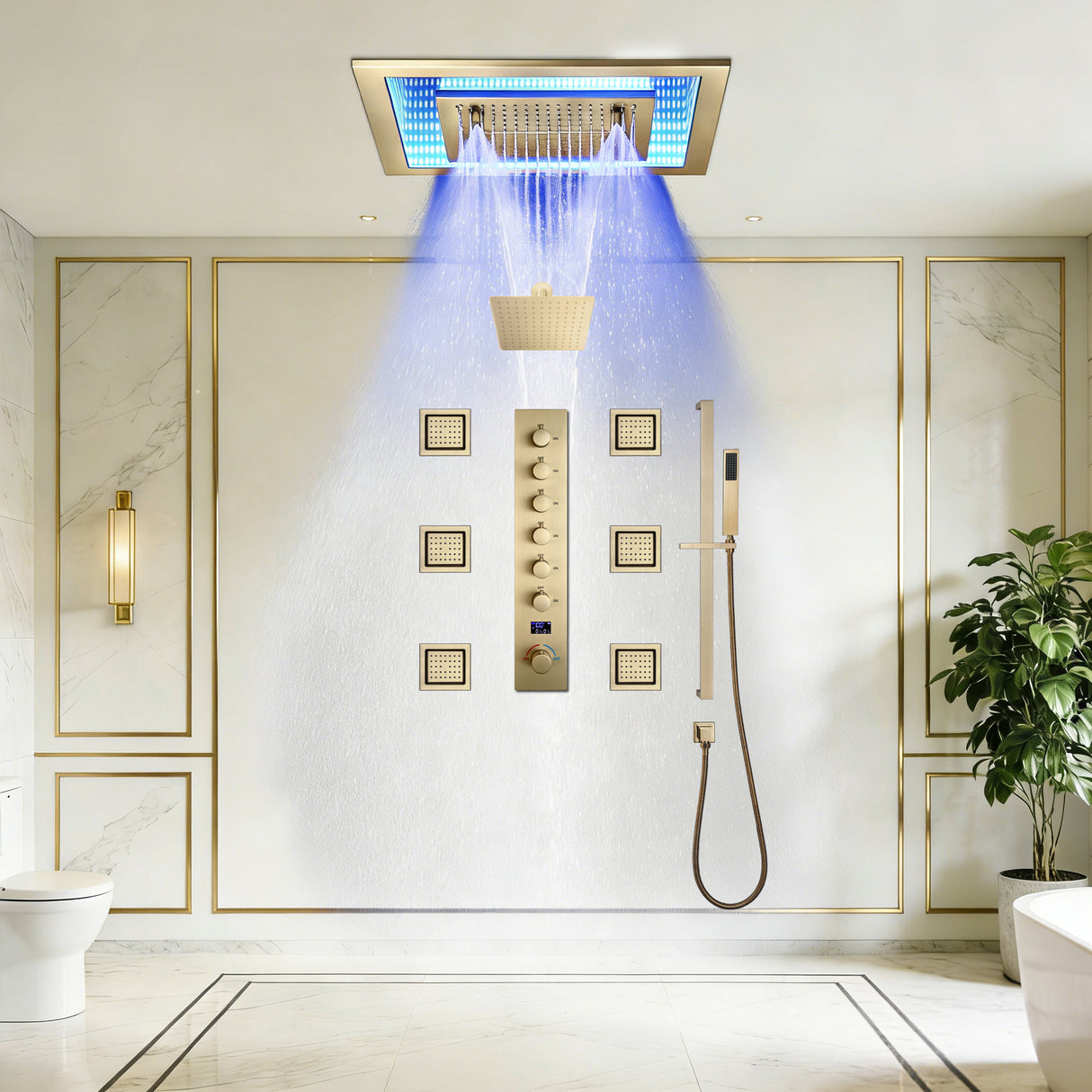 AVIER|20"COMPLETE SHOWER SYSTEM WITH INFINITY LED MIRROR MULTI COLORS LIGHTING