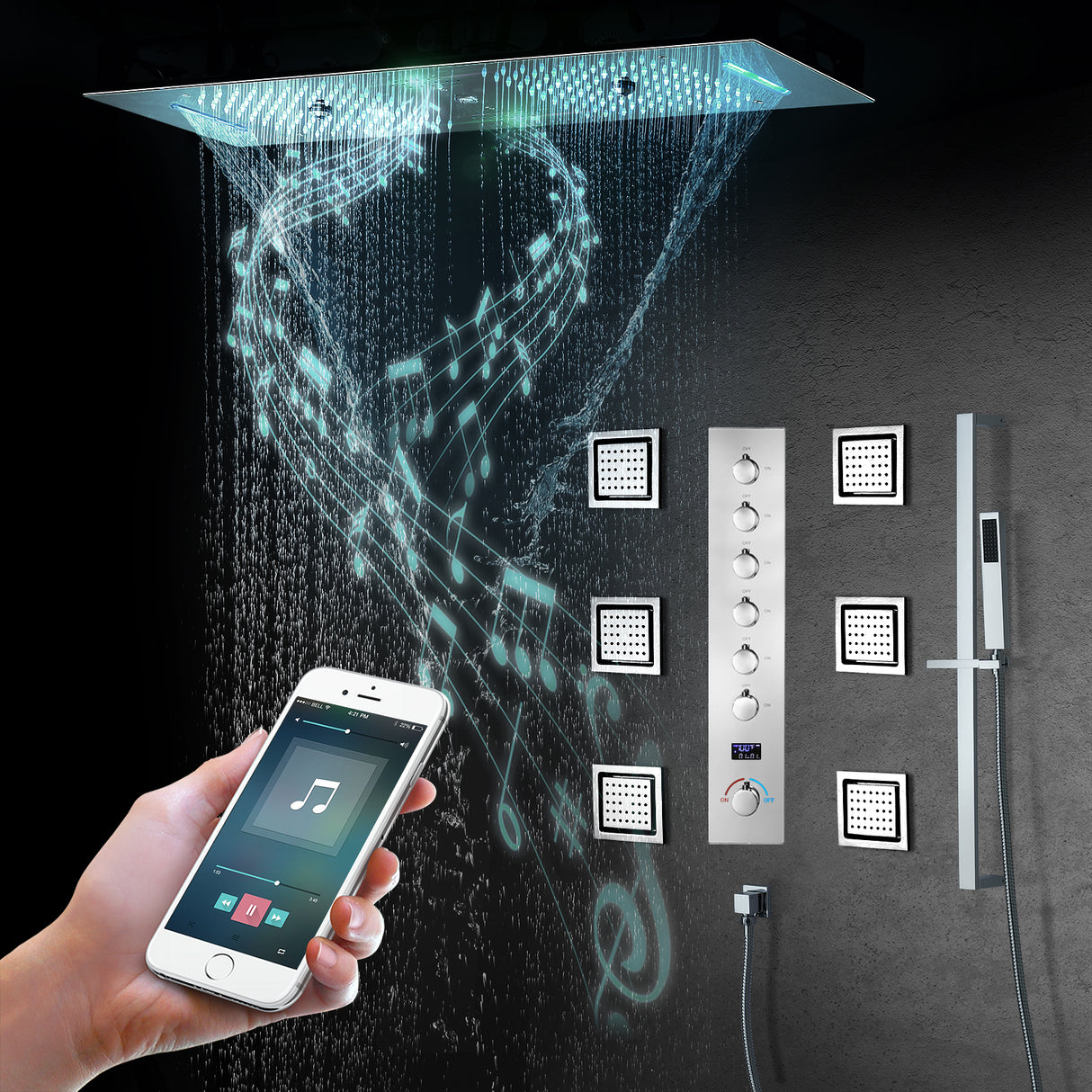Sydney|36"Inch Complete Led Music Shower System Rainfall Waterfall & Wall Mounted Showerhead