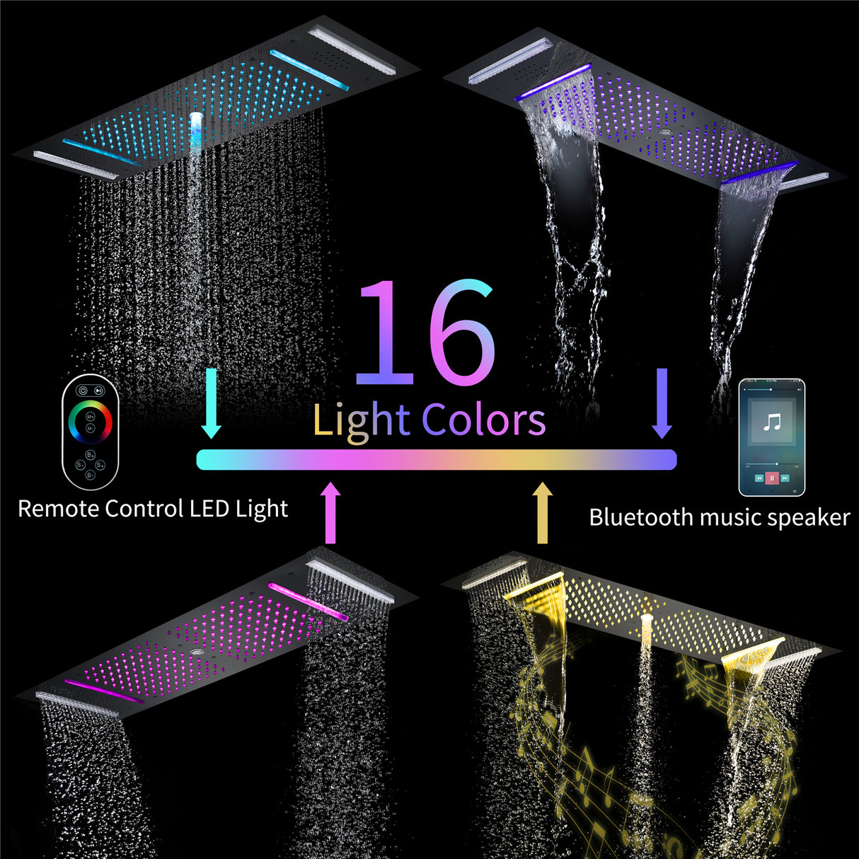 VELOCITY|36" IN COMPLETE LED MUSIC SHOWER SYSTEM
