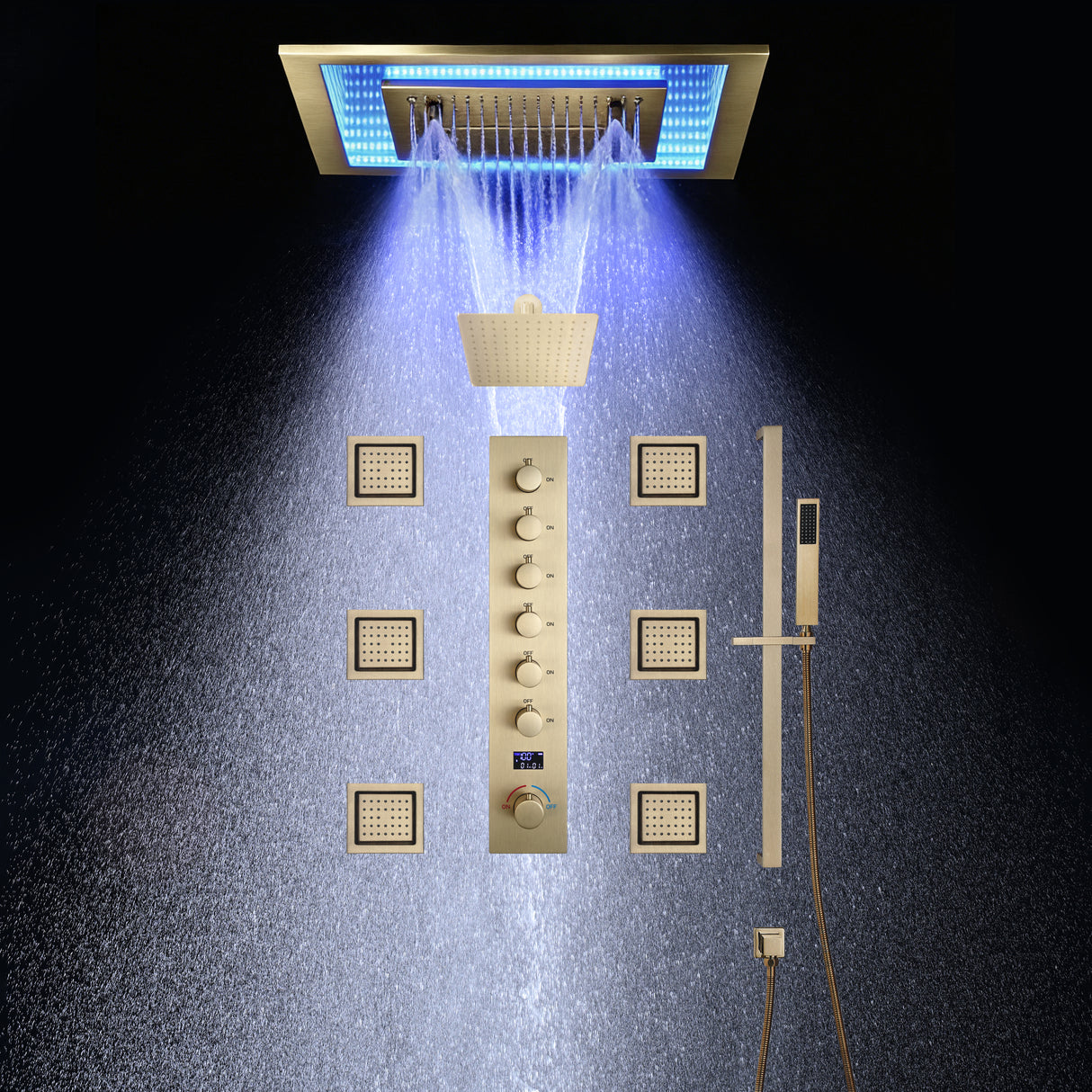 AVIER|20"COMPLETE SHOWER SYSTEM WITH INFINITY LED MIRROR MULTI COLORS LIGHTING