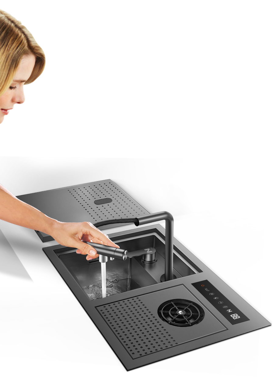 NIX21B|21.5" COMPLETE SINGLE BOWL HIDDEN KITCHEN SINK HYDRO PURFICATION KITCHEN SINK WITH CUP RINSER SINK