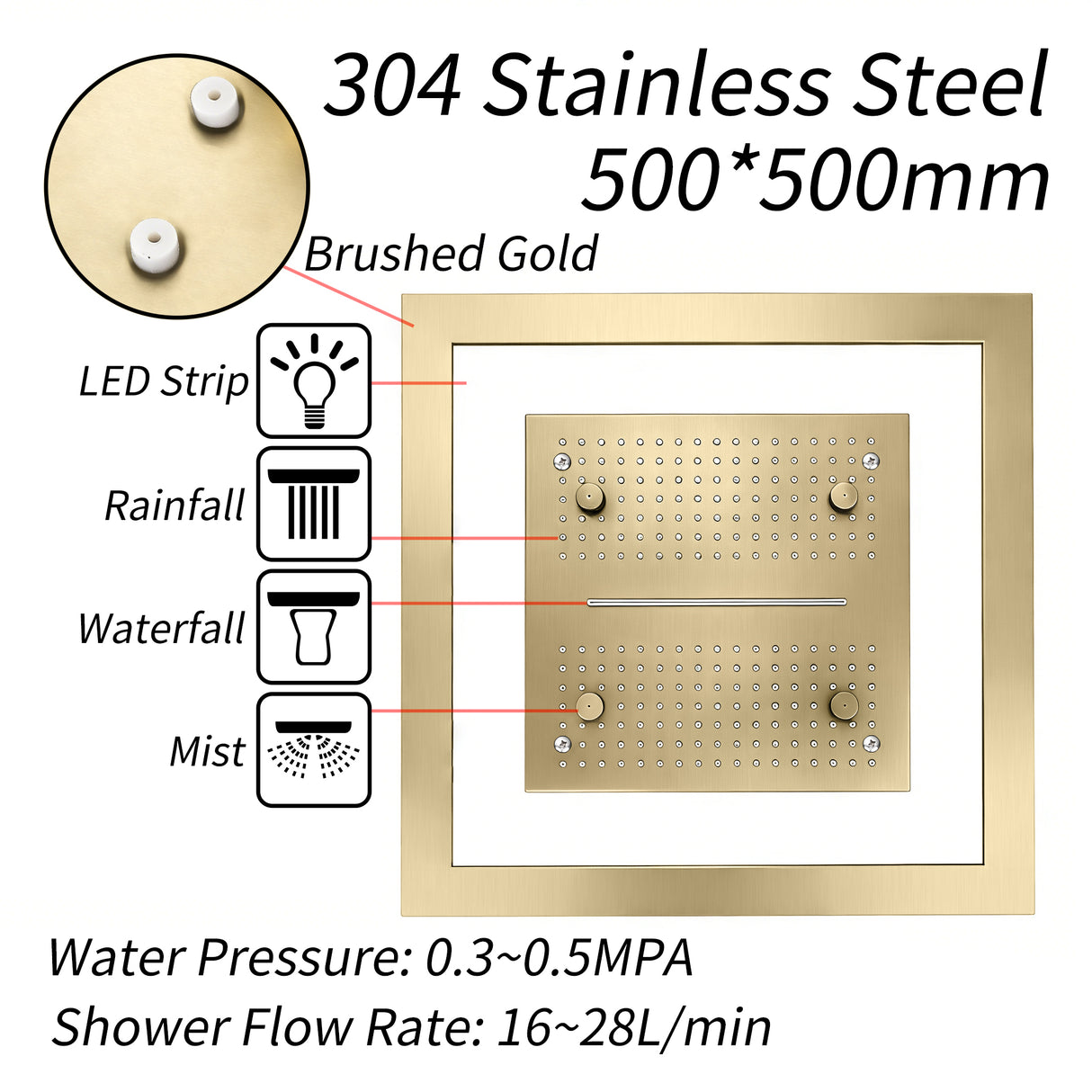 AVIER|20"COMPLETE SHOWER SYSTEM WITH INFINITY LED MIRROR MULTI COLORS LIGHTING