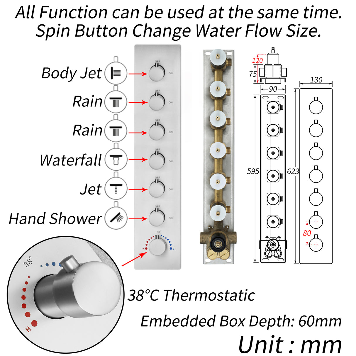 Sydney|36"Inch Complete Led Music Shower System Rainfall Waterfall & Wall Mounted Showerhead