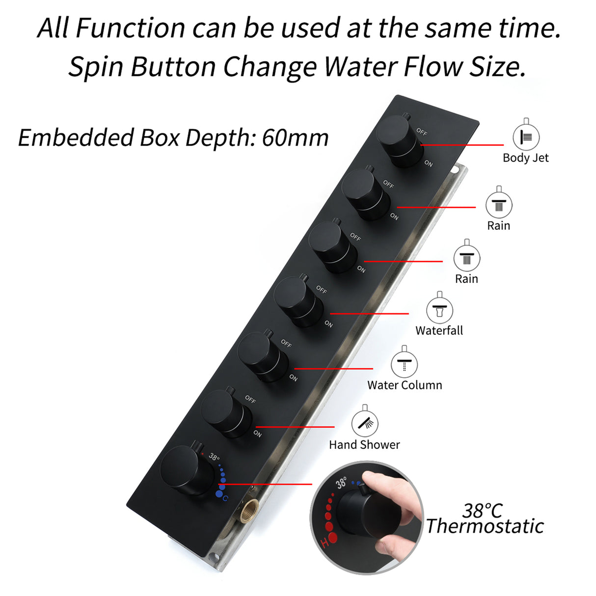 Sydney|36"Inch Complete Led Music Shower System Rainfall Waterfall & Wall Mounted Showerhead