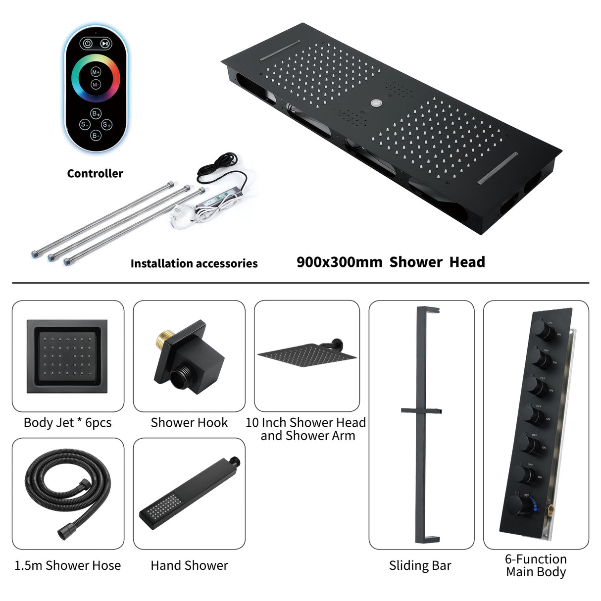 Sydney|36"Inch Complete Led Music Shower System Rainfall Waterfall & Wall Mounted Showerhead