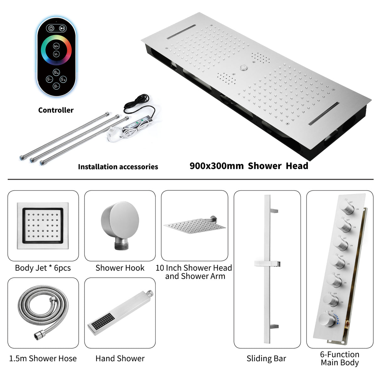 Sydney|36"Inch Complete Led Music Shower System Rainfall Waterfall & Wall Mounted Showerhead