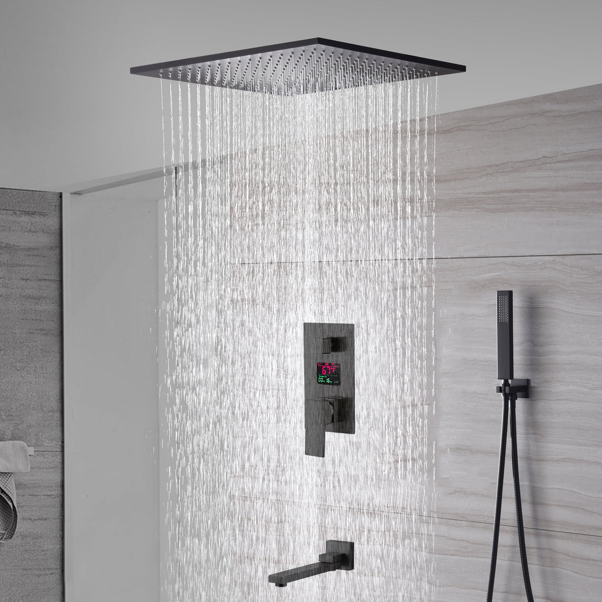 AURORA|20" CEILING MOUNT COMPLETE SHOWER SYSTEM DIGITAL DISPLAY VALVE