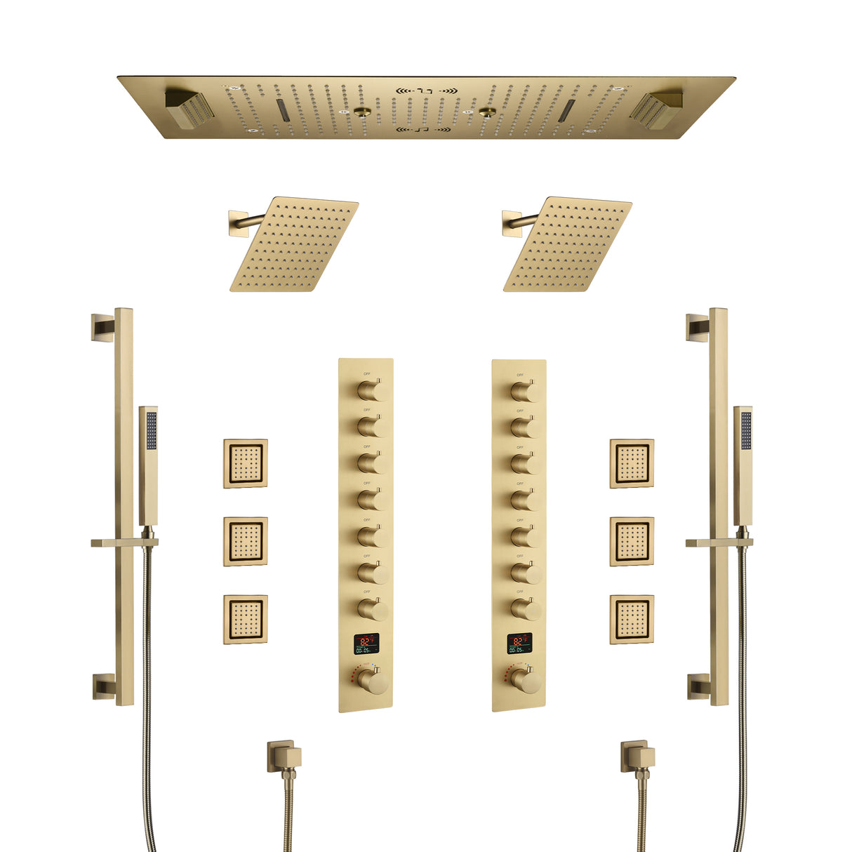 Colorado|36"X 16" In Dual Showerhead 7 Functions Complete Led Music Shower System 6 Body Jets 2x Wall Mounted Rainfall Showerhead