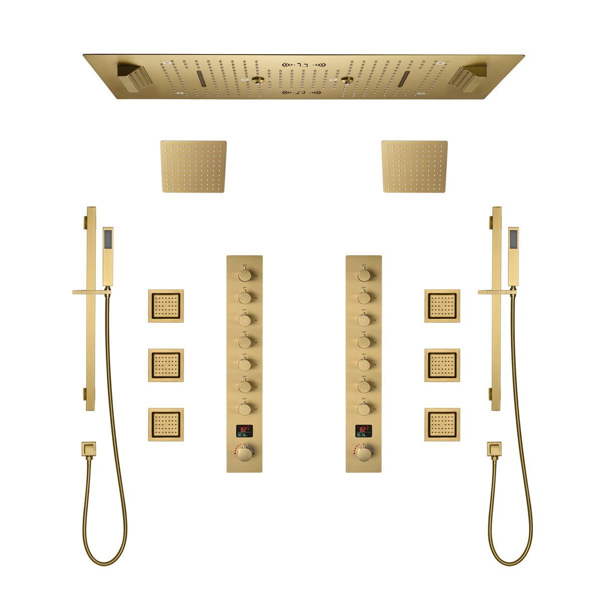 Colorado|36"X 16" In Dual Showerhead 7 Functions Complete Led Music Shower System 6 Body Jets 2x Wall Mounted Rainfall Showerhead