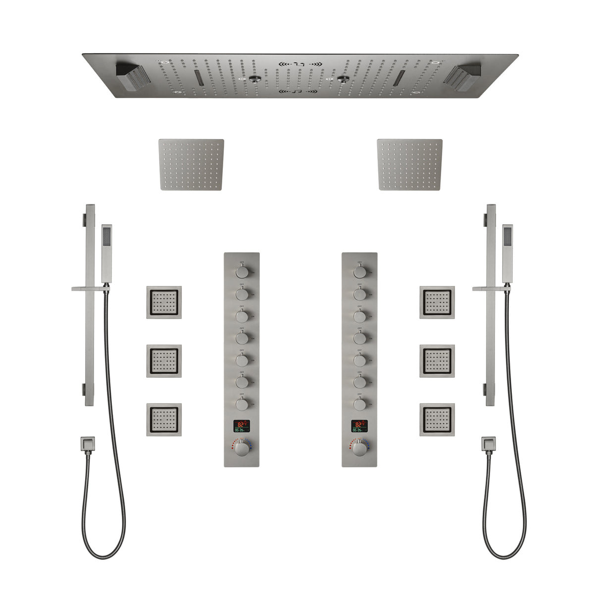 Colorado|36"X 16" In Dual Showerhead 7 Functions Complete Led Music Shower System 6 Body Jets 2x Wall Mounted Rainfall Showerhead