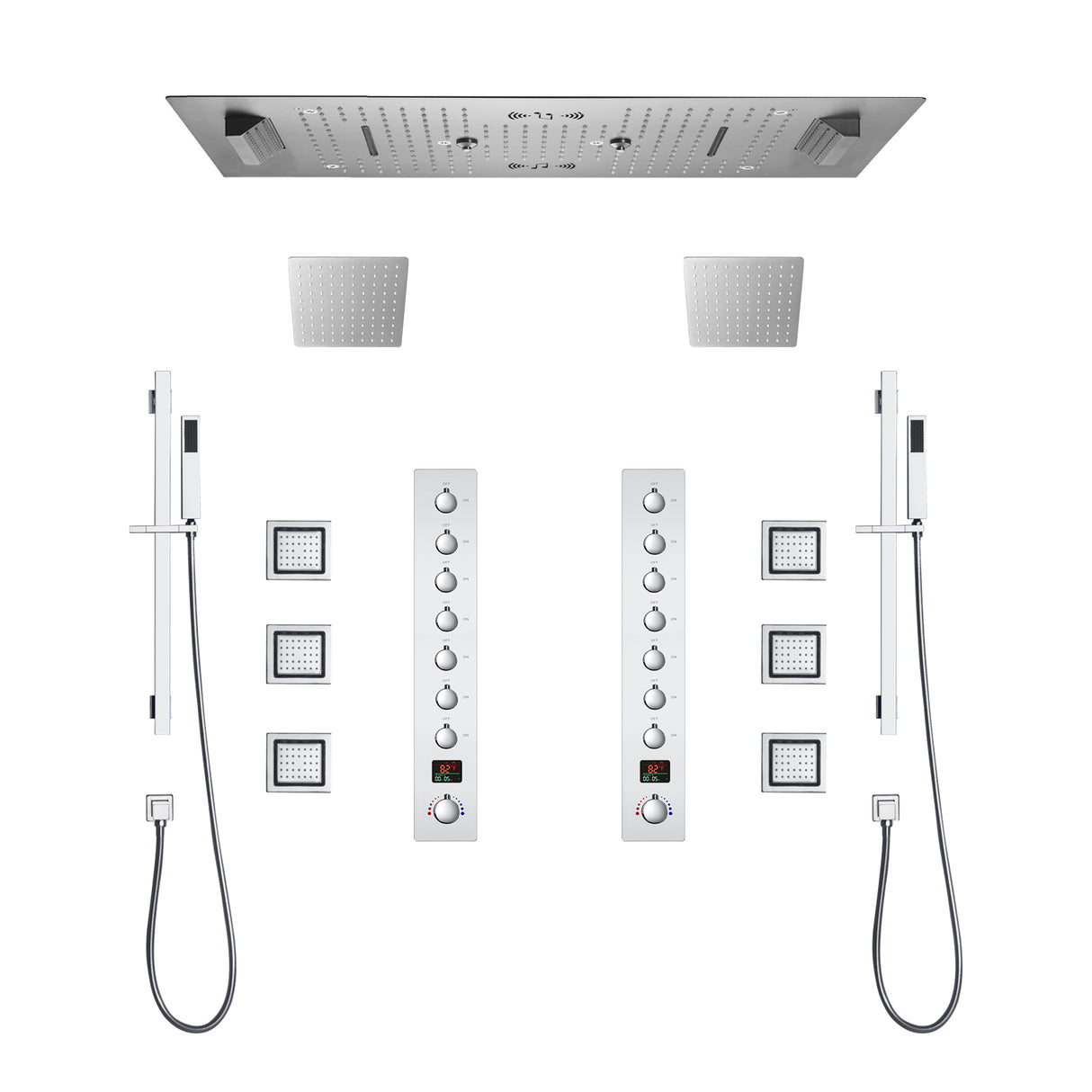 Colorado|36"X 16" In Dual Showerhead 7 Functions Complete Led Music Shower System 6 Body Jets 2x Wall Mounted Rainfall Showerhead