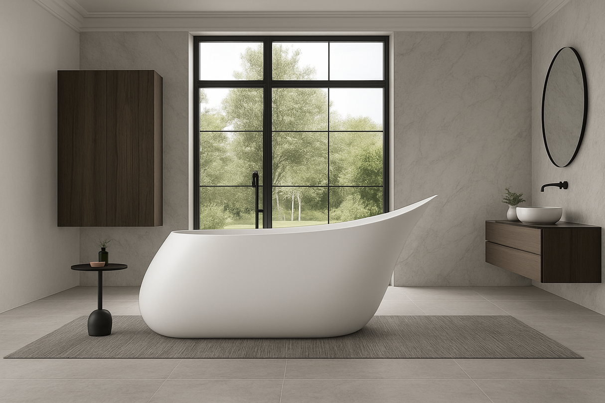KANARI|70" FREE STANDNING BATHTUB SOLID SURAFCE STONE RESIN SOAKING TUB