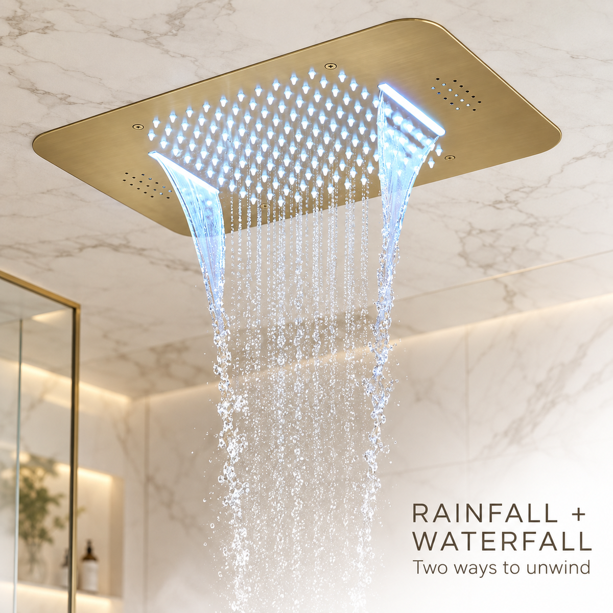 FAVOR | 23" Ceiling Mounted Complete Thermostatic LED Music Shower System 6 Body Jets