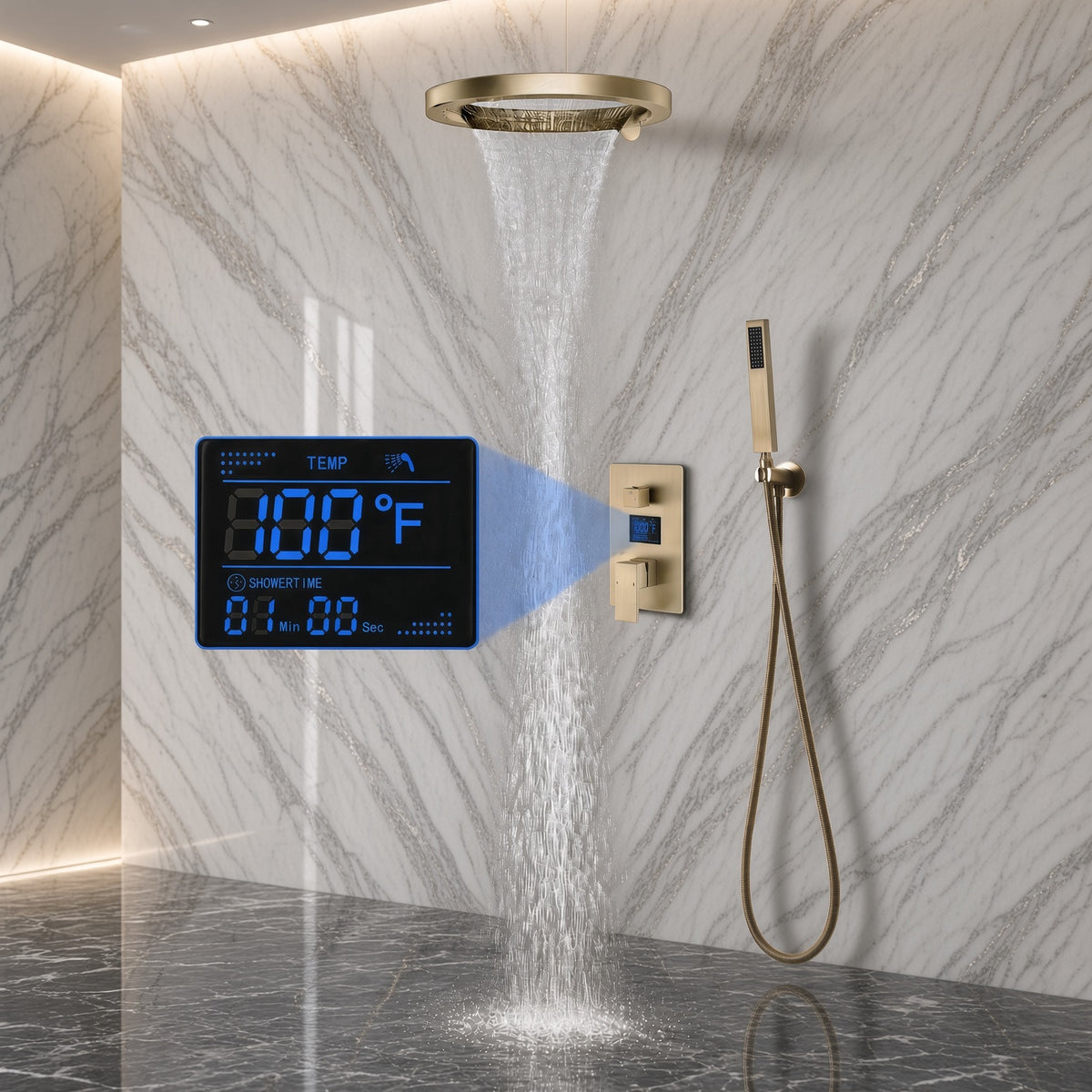MARASI|20" COMPLETE LUXURY SHOWER SYSTEM RAINFALL SHOWER SYSTEM