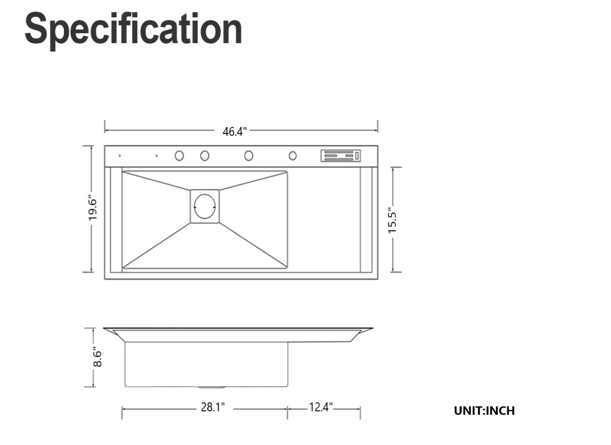 DEERA| 46.5" Luxury Complete Workstation Kitchen Sink Stainless steel Kitchen Sink Cup Rinser Sink