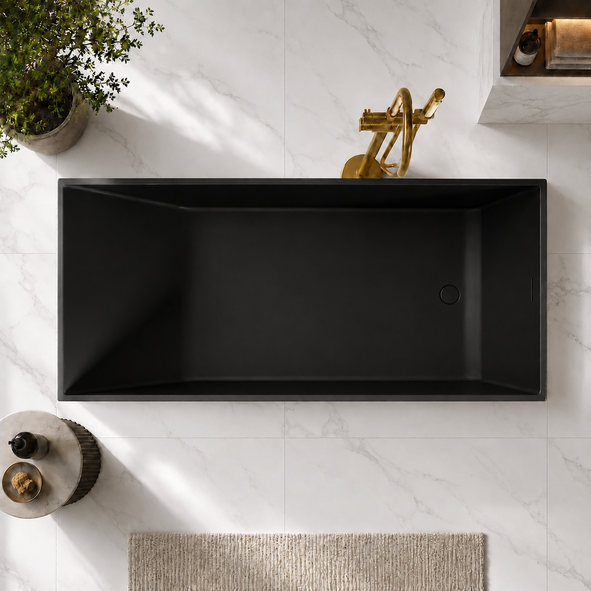 ELARA 70-INCH FREESTANDING RECTANGULAR BATHTUB – LUXURY SOLID SURFACE STONE RESIN SOAKING TUB