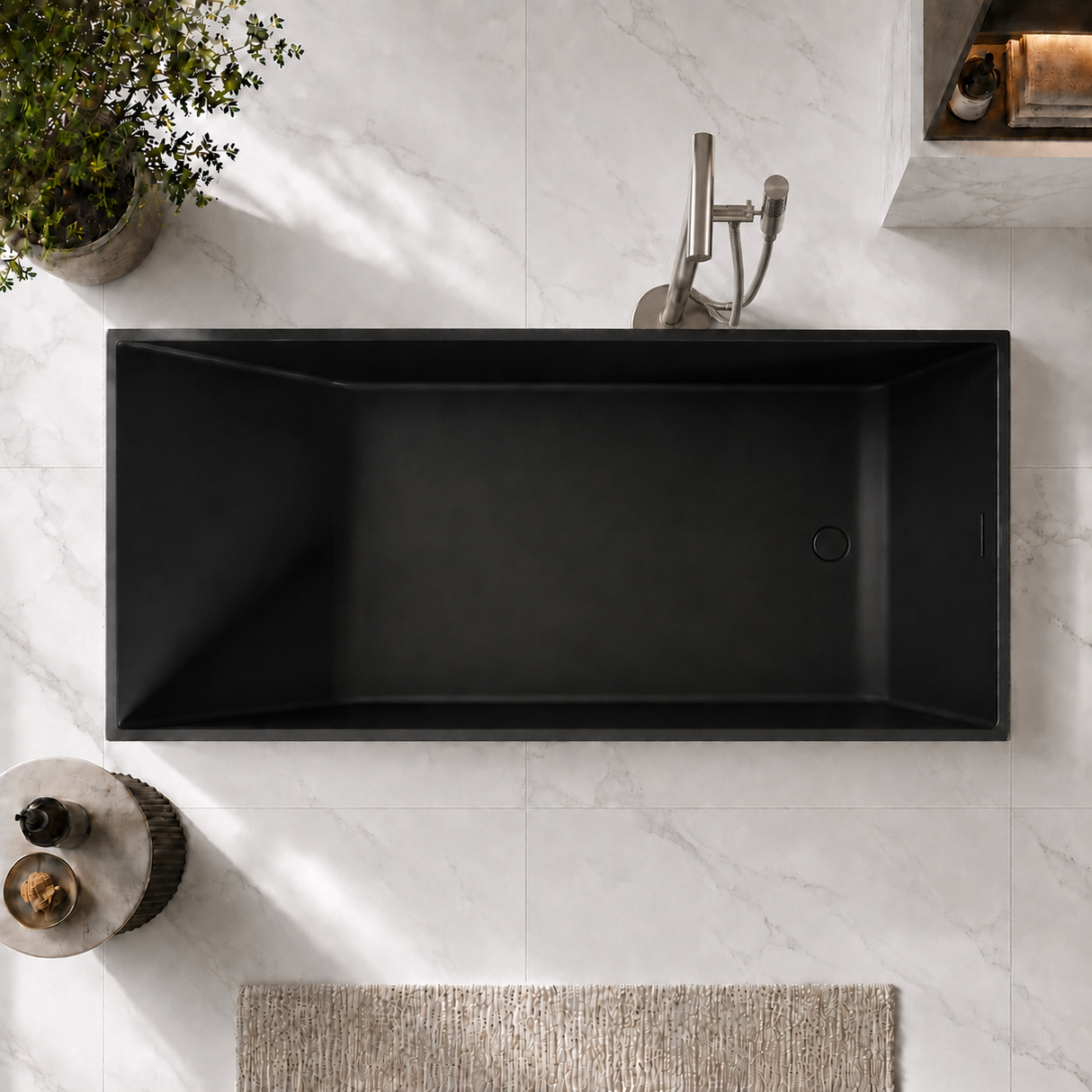 ELARA 70-INCH FREESTANDING RECTANGULAR BATHTUB – LUXURY SOLID SURFACE STONE RESIN SOAKING TUB