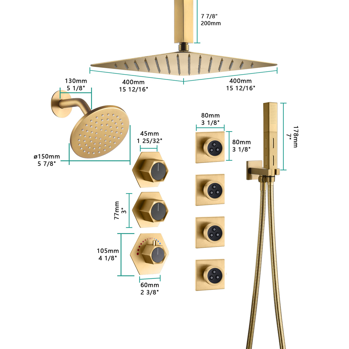 FUSION|COMPLETE CEILING MOUNT RAINFALL SHOWER SYSTEM WITH BODY JETS WALL MOUNT SHOWERHEAD