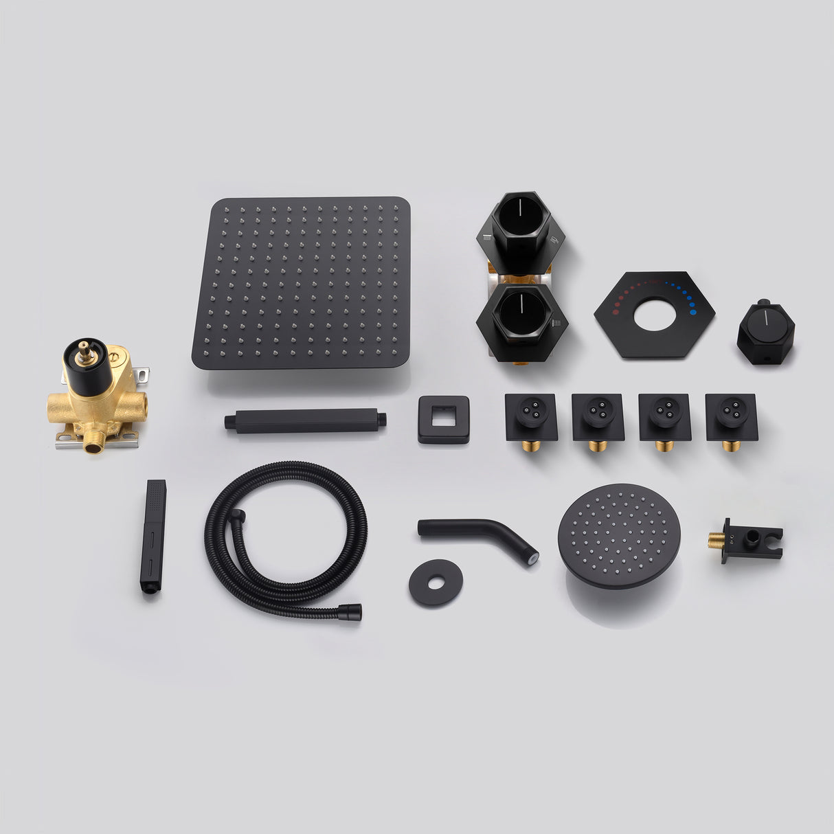 FUSION|COMPLETE CEILING MOUNT RAINFALL SHOWER SYSTEM WITH BODY JETS WALL MOUNT SHOWERHEAD