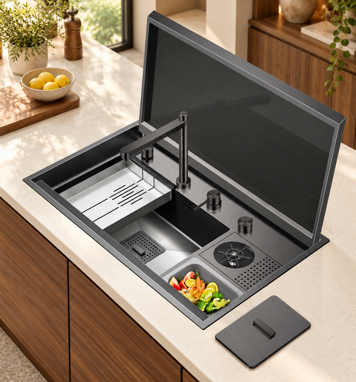 Masory| Complete Luxury Smart Kitchen Sink Stainless Steel Hidden Cup Rinser Sink