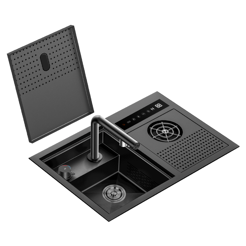 NIX21B|21.5" COMPLETE SINGLE BOWL HIDDEN KITCHEN SINK HYDRO PURFICATION KITCHEN SINK WITH CUP RINSER SINK