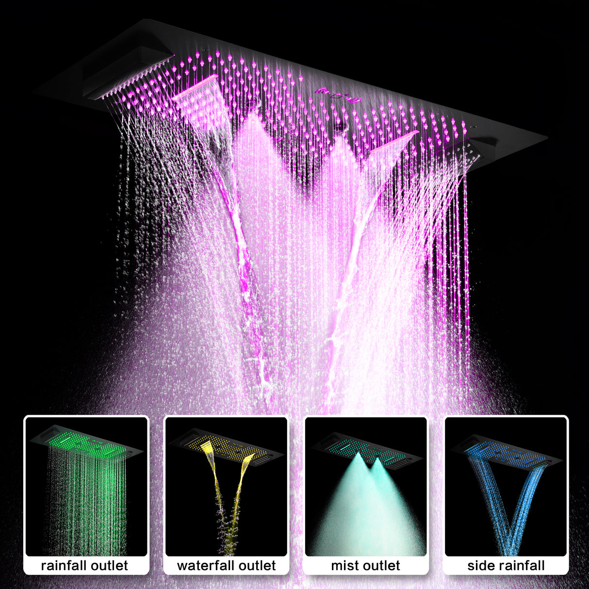 Ivey|36"Inch Complete Led Music Shower System Rainfall Waterfall & Wall Mounted Showerhead