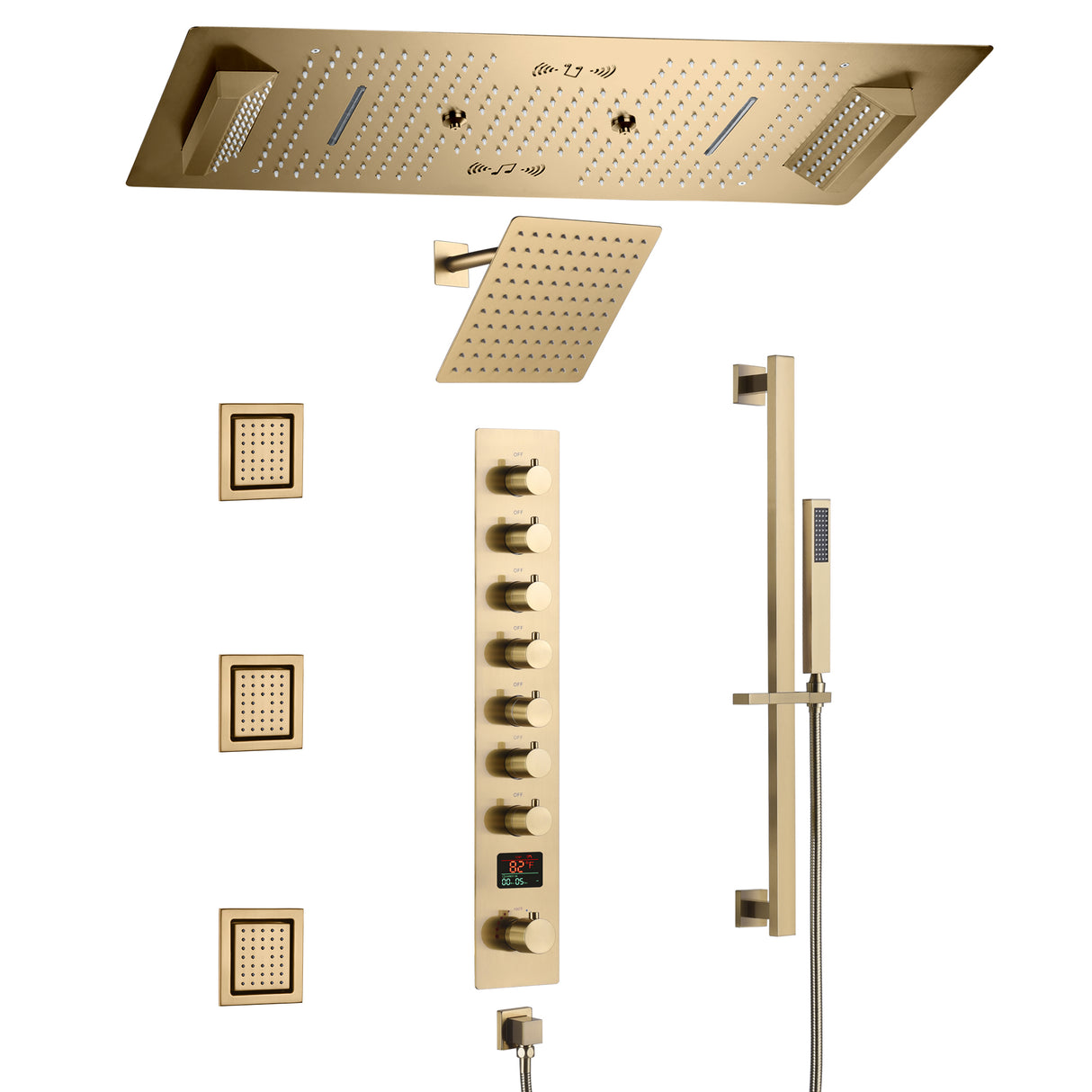 Ivey|36"Inch Complete Led Music Shower System Rainfall Waterfall & Wall Mounted Showerhead