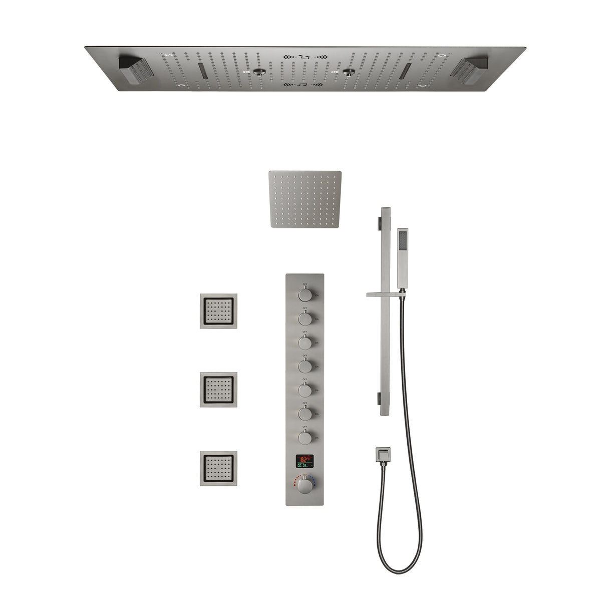 Ivey|36"Inch Complete Led Music Shower System Rainfall Waterfall & Wall Mounted Showerhead