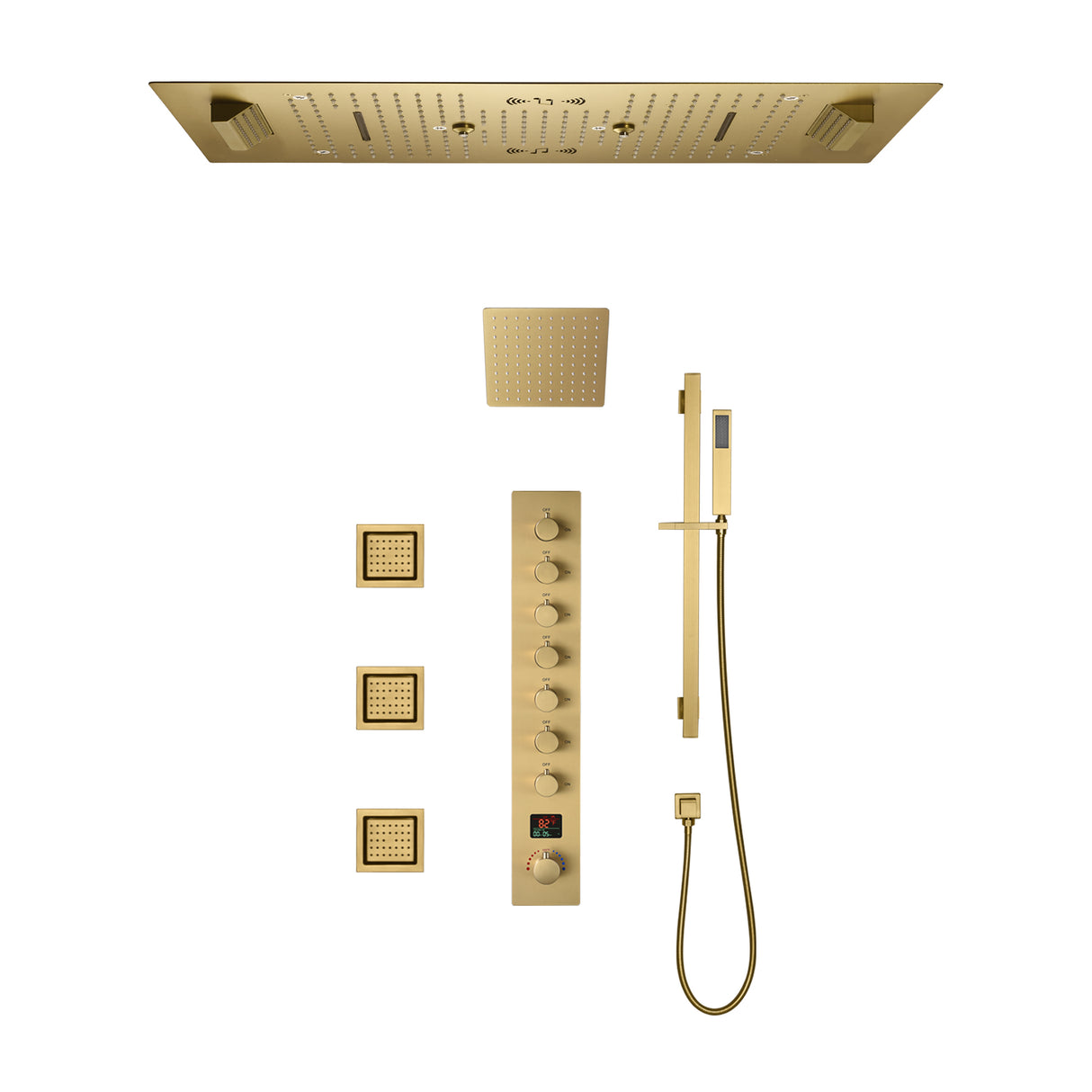 Ivey|36"Inch Complete Led Music Shower System Rainfall Waterfall & Wall Mounted Showerhead