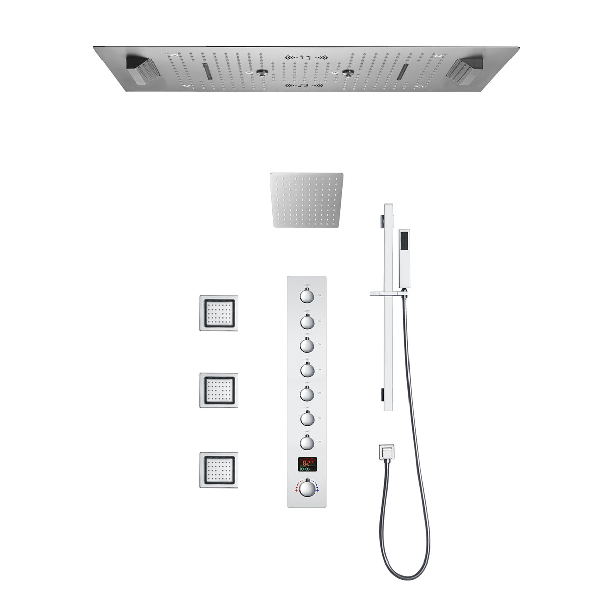 Ivey|36"Inch Complete Led Music Shower System Rainfall Waterfall & Wall Mounted Showerhead