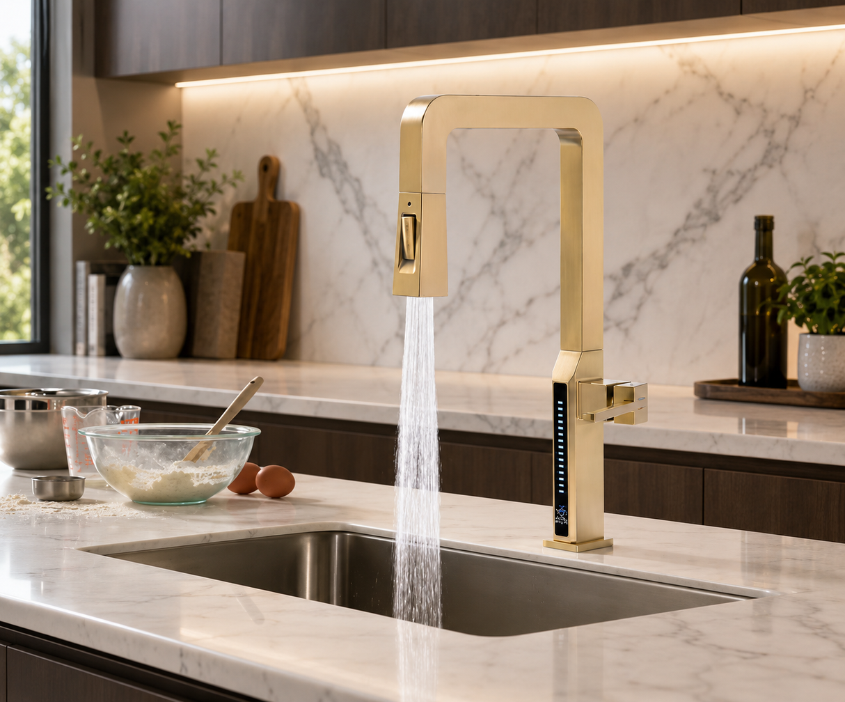 IZELA|Kitchen Faucet with Pullout Spray Head Digital Display Kitchen Faucet