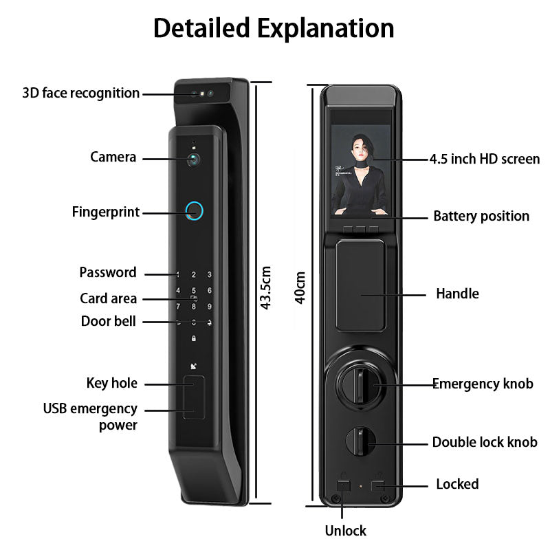 SLEEV| Smart Door Lock 3D Face Recognition -Fingerprint Keyless Entry Wi-Fi Smart Door Lock