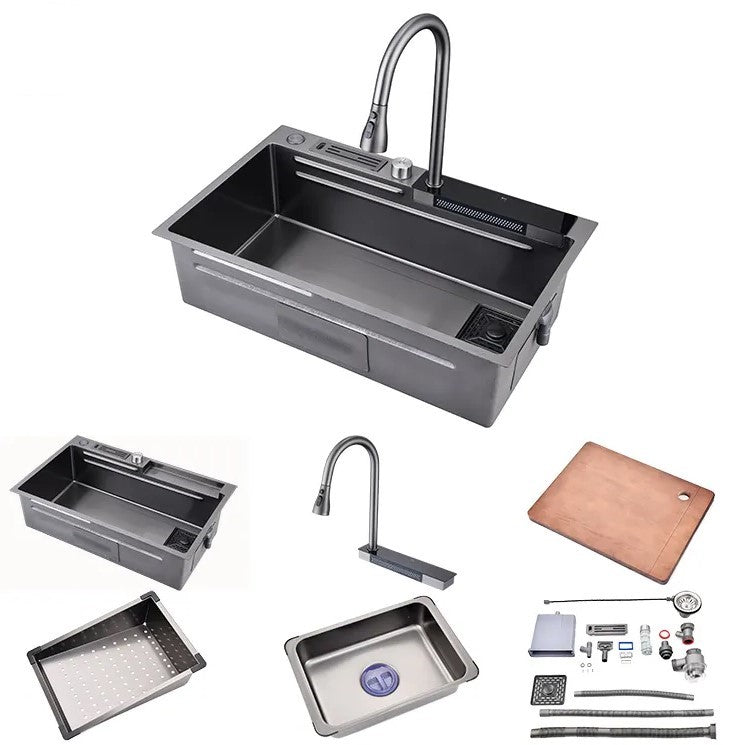 LIQUID| Complete Workstation Kitchen Sink with Digital Display Cup Rinser & Sensor