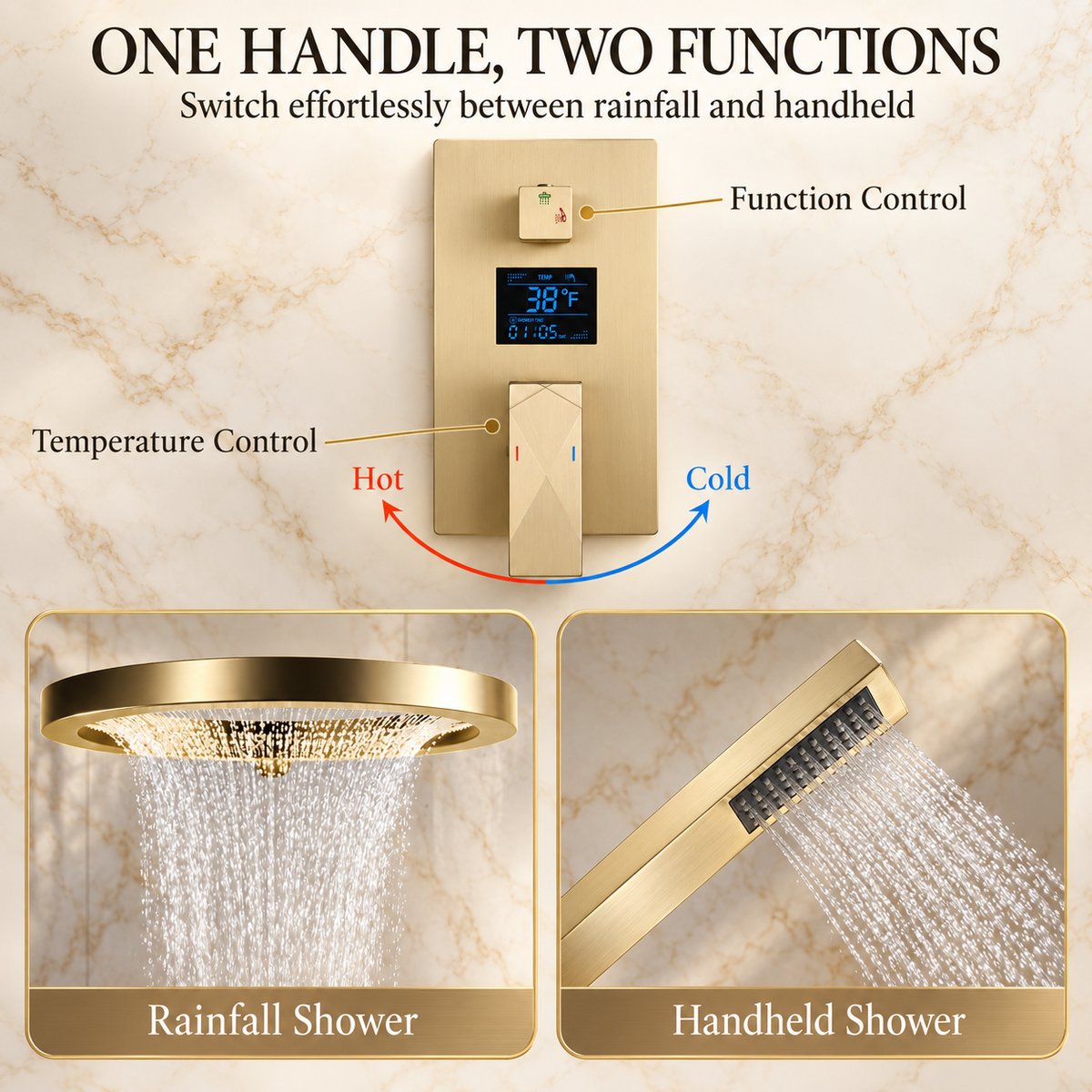 MARASI|20" COMPLETE LUXURY SHOWER SYSTEM RAINFALL SHOWER SYSTEM