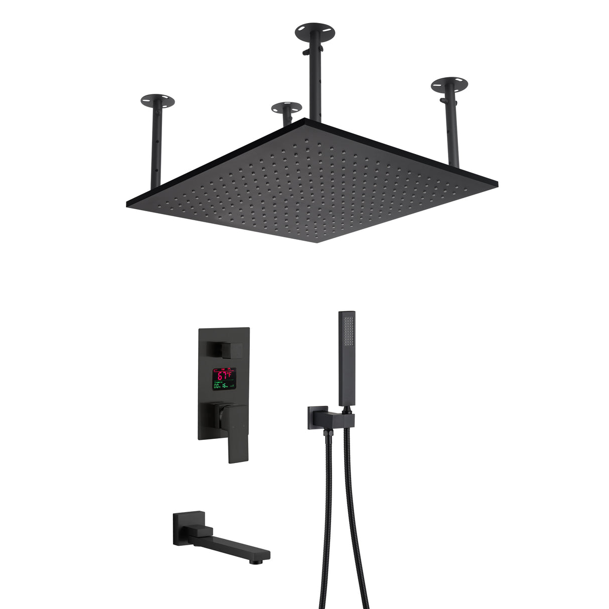 AURORA|20" CEILING MOUNT COMPLETE SHOWER SYSTEM DIGITAL DISPLAY VALVE