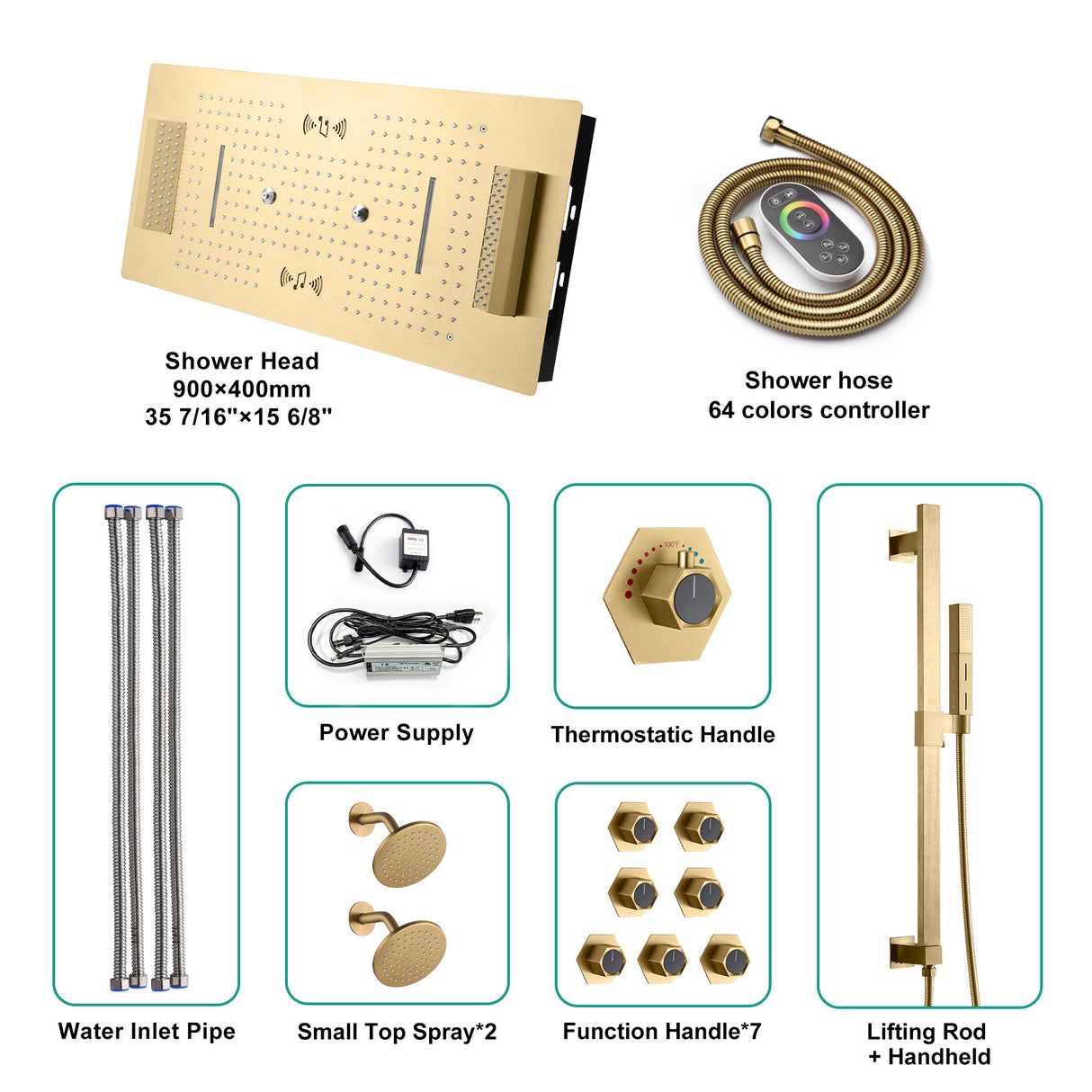 SEVILLE|36" X 16" COMPLETE SHOWER SYSTEM RAINFALL WATERFALL SHOWER SET