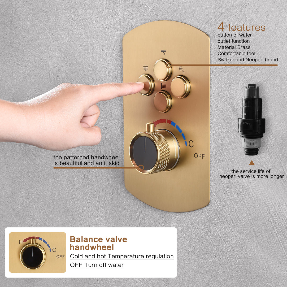 AREZO Rainfall Waterfall Shower System with Hand Shower & 6 Body Sprays