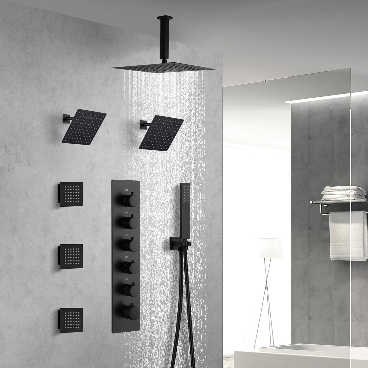 VATRENA|16" CEILING SHOWER RAINFALL WALL MOUNT SHOWER SYSTEM