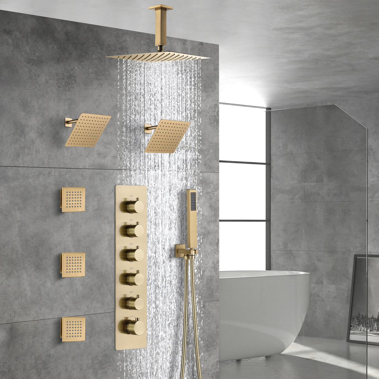 VATRENA|16" CEILING SHOWER RAINFALL WALL MOUNT SHOWER SYSTEM