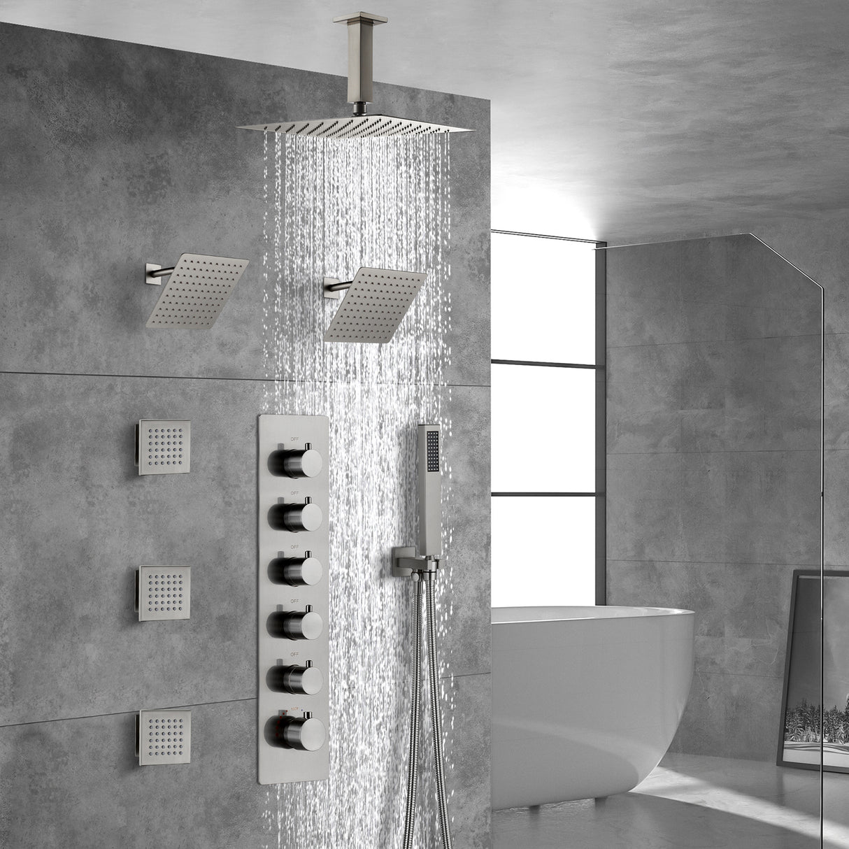 VATRENA|16" CEILING SHOWER RAINFALL WALL MOUNT SHOWER SYSTEM