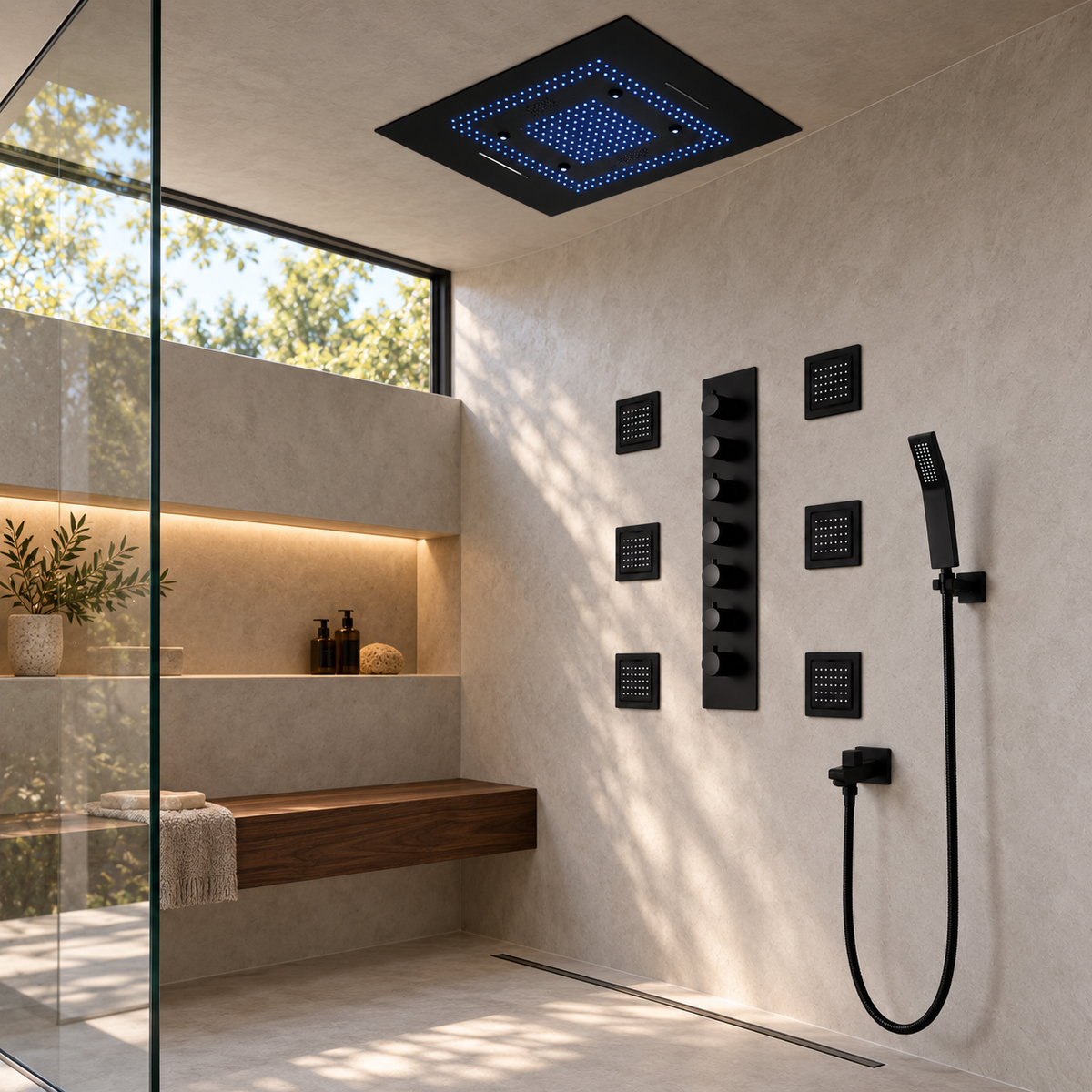 PRECISION| 32" Luxury Complete Shower System Rain Waterfall Mist Spray Function 6 Large Body Jets & Hand Shower